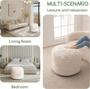 HIGOGOGO Round Stuffed Pouf Ottoman, Stripe Faux Fur Poufs with Foam Chunk Filling, Furry and Fluffy Pouf Foot Stool Storage Ottoman, 26 X 18 Floor Poufs Foot Rest for Living Room, Beige by CozyNest Decor