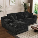 Modular Sectional Sofa Cloud Sectional Couch, 107" Comfy Fluffy L Shaped Black Couches for Living Room, Deep Seat Memory Foam Plush Corduroy Boneless Couch Sectionals with Left Facing Chaise Sofa by CozyNest Decor