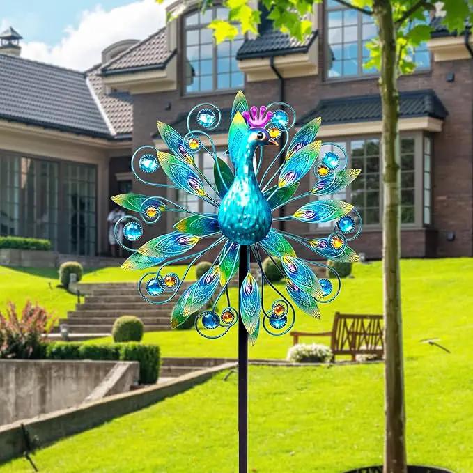 Outdoor Wind Spinner 58" Metal Peacock Wind Spinner Double Peacock Wind Sculpture for Garden Yard Patio Decoration, photo 4 of 7