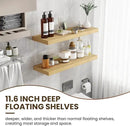 36 Inch Floating Shelves, 11.6 Inch Deep Floating Shelves for Wall, Floating Shelf with Invisible Brackets, Deep Shelves for Bathroom, Bedroom, Living Room, 2 Pack, Natural by CozyNest Decor