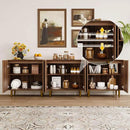 Set of 2 Fluted TV Stands with Storage, 65 Inch Accent Sideboard Large Console Table with Adjustable Shelves, Mid Century Modern TV Cabinets for Living Room, Dining Room, Walnut by CozyNest Decor