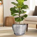 Flower Pot - 10 Inch Planter with Drainage Hole and Saucer - Indoor/Outdoor Decorative Mid-Century Planter - Silver by GreenHaven Gardens
