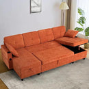 ACMEASE110“ Inches L-Shaped Pull Out Sofa Bed w/Storage Chaise & Adjustable Back, Chenille Sectional Sofa w/USB Port,Tufted Sleeper Couch w/Cup Holders for Living Room, Orange by CozyNest Decor