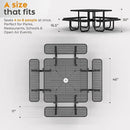 Metal Picnic Tables for Outdoors with Umbrella Hole - Coated Steel Heavy Duty Commercial Grade Table with Adjustable Seats (Black, 46 in, Square, Punched Steel) by GreenHaven Gardens