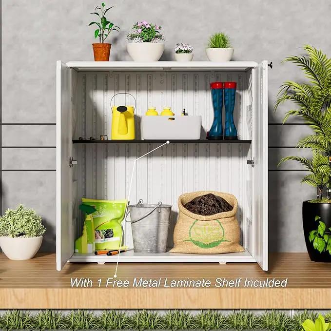 HOMSPARK Indoor/Outdoor Storage Cabinet with Doors and Shelf, 34”x16”x36” HDPE Plastic Storage Box for Patio, Bedroom, Bathroom, Living Room, Balcony, Multi-Purpose for Daily Tools, White, photo 3 of 8