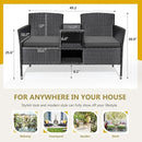 Flamaker Outdoor Furniture Patio Loveseat Wicker 2-Seat with Built-in Table and Cushions Rattan Porch Chairs Bench for Balcony, Lawn, Backyard (Grey) by CozyNest Decor