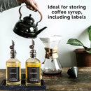 Olive Oil Dispenser Set With Silicone Tray & 40 Labels - 2 Black Bottles (500ml / 17oz) for Kitchen, Soy Sauce, Coffee Syrup by CozyNest Decor