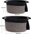 Empty Gift Basket - SweetMemo Mini Woven Rope Organizer Baskets for Baby Shower, Vanity, Makeup Brushes, Bathroom, Shelves, Desk - Small Decorative Storage Bins - Set of 2, Pre-Shaped, Black Brown by TinyTreasures Baby Boutique