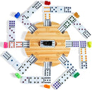 Mexican Train Double 12 Dominoes Set with 4 Wooden Trays/Racks in Portable Carrying Case Colorful 91 Tiles & 9 Trains Board Game for Family Game Night by TinyTreasures Baby Boutique