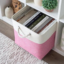 OrganiHaus 13x13 Cube Storage Bins 4 Pack, Foldable Cube Storage Organizer w/ Rope Handles, Collapsible Fabric Bins for Toys, Clothes & Closet Organization, Fabric Square Baskets - Pink/White by CozyNest Decor