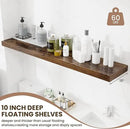 Fun Memories 55 Inch Fireplace Mentel Shelf, 10 Inch Deep Shelves for Display&Wall Storage, Rustic Wood Wall Shelf -Extra Long Floating Shelves for Living Room Laundry Room, Rustic Brown, Set of 1 by CozyNest Decor
