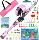 ODDSPRO Kids Fishing Pole Pink, Portable Telescopic Fishing Rod and Reel Combo Kit - with Spincast Fishing Reel Tackle Box for Girls, Youth by TinyTreasures Baby Boutique