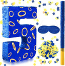 Number 5 Blue and Golden Rings Piñata for Kids Birthday Cartoon Theme Small Piñata with Blindfold Stick Confetti for Fiesta Cinco De Mayo Party Decor, 15.8 x 11 x 2.8 Inch by TinyTreasures Baby Boutique