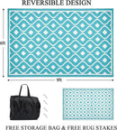 Pauwer Waterproof Outdoor Rug 6x9, Reversible Plastic Straw Patio Camping Rug, Indoor Outdoor RV Mat Carpet for Deck, Camper, Porch, Balcony, Backyard, Picnic, Geometric Teal by GreenHaven Gardens