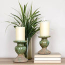 Creative Co-Op 2-Tone Sculptural Terracotta Pillar Candle Holder, Distressed Green by CozyNest Decor