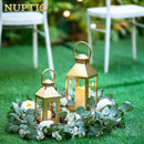 NUPTIO Gold Lanterns Decorative for Wedding: 11.3 Inch Tall Metal Lantern Decor with Glass - Outdoor Candle Holder for Table Centerpiece Dining Room Mantel Patio by CozyNest Decor