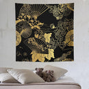 HZOHNAGO Japanese Tapestry Gold Flowers Umbrella Fan Pattern Printed Wall Tapestry Painting Wall Hanging for Bedroom Living Room Dorm 60" W x 60" H by CozyNest Decor