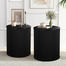 AVZEAR Small Round Side Table Fluted Night Stand Set of 2, Mid Century Modern End Table with Storage, Circle Bedside Tables Wood Nightstands for Small Spaces, Living Room, Bedroom (Black) by CozyNest Decor