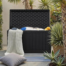 JUMMICO 160 Gallon Resin Outdoor Storage Deck Box with Divider, Waterproof Storage Box&Bench with Lockable Lid for Garden Tools, Pools Supplies (Black) by CozyNest Decor