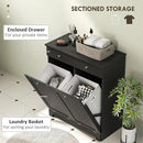 HOMCOM Laundry Hamper Cabinet with 2 Removable Baskets, Tilt Out Laundry Hamper Cabinet with 2 Drawers and 2 Beadboard Doors, Laundry Cabinet Bathroom Storage Cabinet, Black by CozyNest Decor