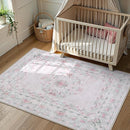 Wonnitar Floral Bow Pink Rug for Bedroom, Washable 5x7 Area Rug for Girls Nursery, Ultra-Thin Non Slip Soft Boho Carpet for Kids Room Dorm Living Room, Light Pink by TinyTreasures Baby Boutique