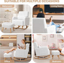 Rocking Chair with Ottoman, Upholstered Nursing Glider Rocker with High Backrest and Side Pocket, Comfy Reading Chair with Solid Wood Legs for Nursery/Living Room/Bedroom White by TinyTreasures Baby Boutique