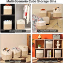 11 Inch Cube Storage Bins, Organizer Woven Cotton Rope Square Baskets for Organizing Shelves, Toys, Nursery, Off White & Brown (Pack of 3) by CozyNest Decor