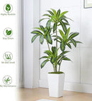Artificial Dracaena Tree Artificial Silk Tree Faux Tree Fake Tropical Yucca Floor Plant with White Tall Planter (1, White Tall Planter, 5FT) by CozyNest Decor