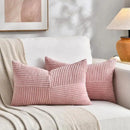 Fancy Homi 2 Packs Blush Pink Lumbar Decorative Throw Pillow Covers 16x32 Inch for Living Room Couch Bed, Rustic Farmhouse Boho Home Decor, Soft Striped Corduroy Rectangle Accent Cushion Case 40x80 cm by CozyNest Decor