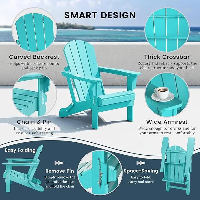 Westin Outdoors Laguna WO Home Furniture Adirondack Chair 2 PCS Set Outdoor Folding Patio Chair for Bon Fire Pit Garden Lawn Backyard Lounging Relaxing (Turquoise), photo 7 of 9