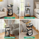 Side Table, Small End Table with Metal Frame, 3-Tier Bedside Tables, Round Side Tables for Living Room Bedroom Couch Bathroom, Oval, Pure Black by CozyNest Decor