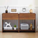 Fluted Nightstand Set of 2 with Charging Station, Modern Bed Side Table End Table with Drawer Storage, Large Wooden Night Stands Bedside for Bedroom Living Room Sofa Office, Walnut 2 Sets by CozyNest Decor