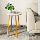 Round End Tables, Small Side Table White Marble Texture MDF Top,Metal Frame Gold Color, Tall End Table for Bed Room,Coffee Tea End Table for Living Room (White Marble+Gold) by CozyNest Decor