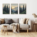 HLNIUC Mountain Forest Sun Framed Wall Art,Large Boho Pine Tree Canvas Wall Decor Set of 3(16”x24”)Ridge Mountain Landscape Picture Prints,Natural Sunset Woodland Wall Painting for Living Room,Bedroom by CozyNest Decor