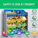 Humble Crew Kids Toy Storage Organizer with 12 Plastic Bins, Grey/Blue/Green/Yellow – Removable Bins for Playroom, Bedroom, Toddler Furniture for Boys and Girls Ages by TinyTreasures Baby Boutique