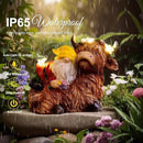 Garden Gnome Statue - Highland Cow with Solar Flower LED Lights and Bird - Funny Outdoor Decor for Table, Patio, Lawn - Unique Birthday Gifts for Mom, Women, and Christmas Decorations by GreenHaven Gardens