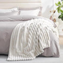 Amélie Home Faux Fur Throw Blanket for Couch, Cozy Fuzzy Fluffy Fur Luxurious Soft Striped Plush Gift Blankets for Family Sofa Chair Bed Living Room Bedroom, 60"x80", Ivory by CozyNest Decor