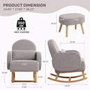 Nursery Rocking Chair with Ottoman, Upholstered Glider Rocker with High Backrest and Side Pocket, Rocking Accent Armchair with Solid Wood Legs for Nursery, Living Room, Bedroom Light Grey by TinyTreasures Baby Boutique