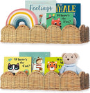 Nursery Book Shelves Set of 2 - Artisanal Natural Rattan Scalloped Book Shelf for Kids Rooms 15.8" W, Cute Wicker Nursery Bookshelf Wall Mounted, Handwoven Floating Kids Bookshelf, Baby Boho Decor by TinyTreasures Baby Boutique