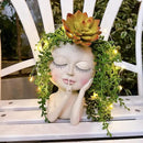 Solar Face Flower Pot,Head Planter Pot,with Led String Lights Succulent Planter Light,Warterproof Resin Cactus Planters,Cute Closed Eyes Lady Face Planter,for Indoor Outdoor Plant Garden Decor (Large) by GreenHaven Gardens