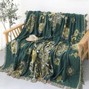Snycler Boho Throw Blanket for Bed - 100% Cotton Ultra Soft Rustic Quilt - Green Boho Floral Printed Farmhouse Decor Bed Blankets, 80"×90" All Season Rustic Throw for Sofa Couch Chair by CozyNest Decor