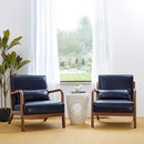 Glitzhome 2 Set Mid Century Navy Blue Accent Armchair, Single Reading Armchair PU Leather Lounge Chair with Walnut Ruberwood Frame by CozyNest Decor