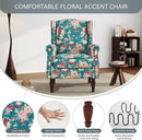UIXE High Back Floral Accent Chair, Upholstered Armchair in Fabric, Retro Printed Wingback Arm Chair for Living Room, Nailhead Trim Single Sofa Bedroom Reading Seat - Peacock Blue by CozyNest Decor