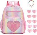 I IHAYNER Kids Glitter Lightweight Backpack for School Travel & Daycare, Toddler Backpack for Girls 3+ Preschool Kindergarten Elementary Kids Backpack-Rainbow Pink N by TinyTreasures Baby Boutique