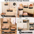 Storage Baskets for Shelves Organizing, Woven Cotton Rope Baskets for Storage, Book Basket, Towel Basket, 12.5"Lx9.1''Wx7.9''H (4 Packs) Gradient Black & Jute by CozyNest Decor