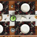 Halloween Skull Rose Placemats, Washable Heat Resistant 12×18 Inch Table Mats Floral Place Mats for Party Outdoor Decoration Kitchen Dining Décor by CozyNest Decor