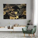 HZOHNAGO Japanese Tapestry Gold Flowers Umbrella Fan Pattern Printed Wall Tapestry Painting Wall Hanging for Bedroom Living Room Dorm 90" W x 60" H by CozyNest Decor