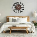 Maxstar Round Wall Clock for Living Room Decor Battery Operated Non Ticking Black Metal Wood Clocks for Home Living Room Garden Office Kitchen Decoration -16 inch by CozyNest Decor