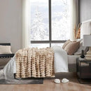 Cozy Bliss Faux Fur Throw Blanket for Couch, Cozy Warm Plush Striped Blanket for Sofa Bedroom Living Room, 60 * 80 Inches Tie-dye Kahki by CozyNest Decor