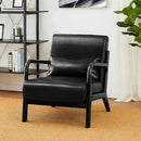 Glitzhome 2 Set Mid Century Black Accent Armchair, Single Reading Armchair PU Leather Lounge Chair with Walnut Ruberwood Frame by CozyNest Decor